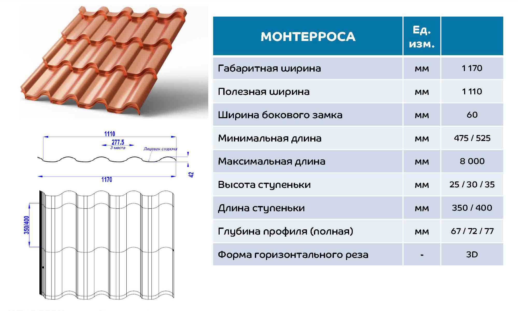 Металлочерепица МП Монтерроса-ML NormanMP (ПЭ-01-8004-0.5) в Ногинске